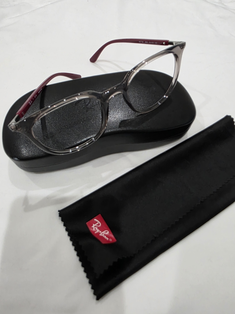 Ray-Ban Clear Frame Eyeglasses with Burgundy Temples